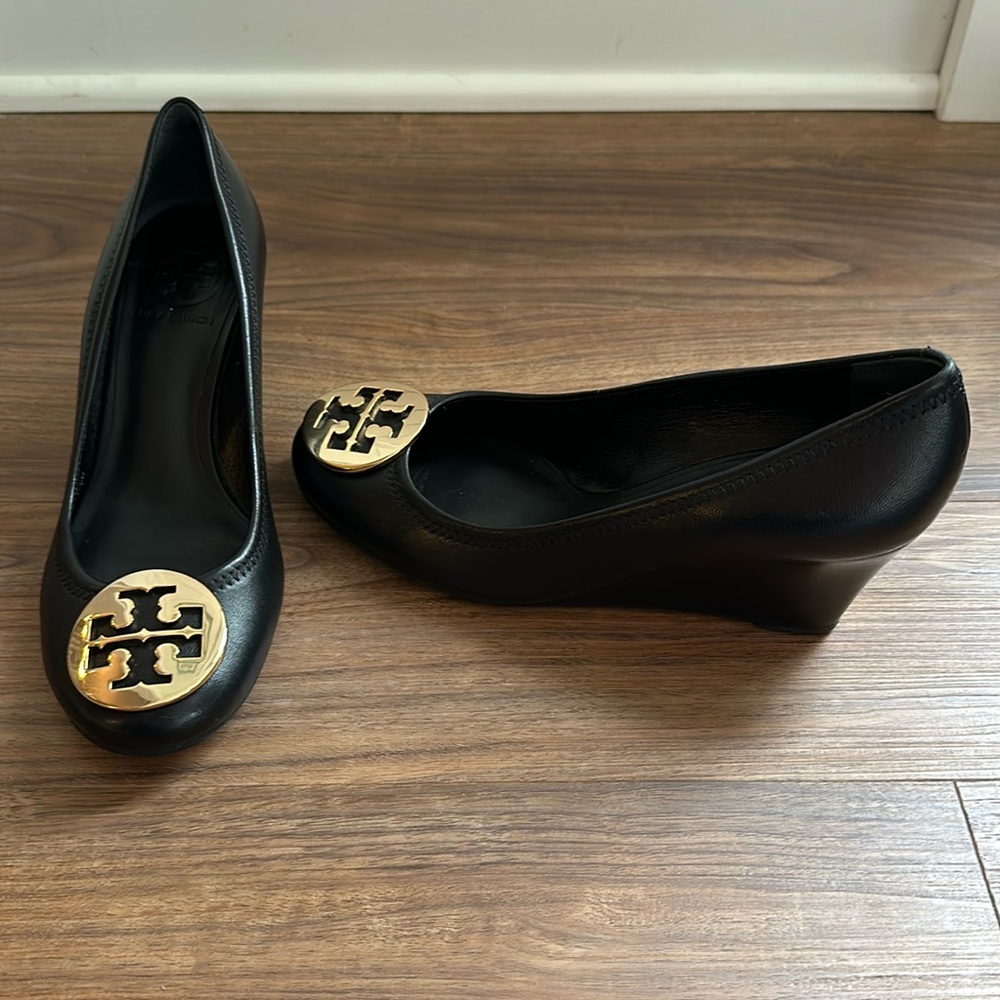Black Tory Burch Sally Wedge Pumps